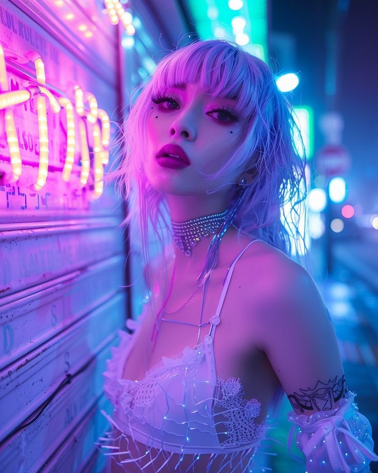 Neon Punk Fashion, Cyberpunk Photoshoot, Romantic Killer, Neon Photoshoot, Neon Cyberpunk, Neon Photography, Neon Girl, Electro Music, J-pop Music