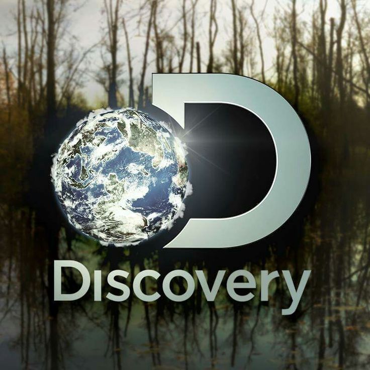 the logo for discovery is shown in front of some trees and water with an earth globe on it