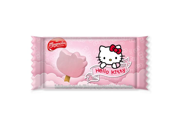 hello kitty lollipop candy bar on a pink background with the word hello kitty