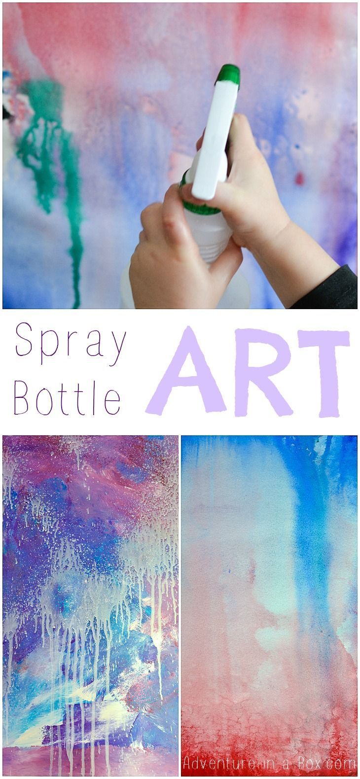 spray bottle art for kids to make and use with watercolors, crayons or acrylic paint