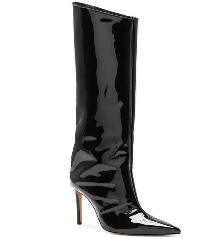 Material: Patent Leather Pattern: Solid Color Colors: Black, White, Red Toe Style: Pointed Toe Heel Style: Stiletto Heel Heel Height: 4.72 inches (12 cm) Style: Knee-High Boots Boot Shaft Height: 17.72 inches (45 cm) Top Shaft Circumference: 15.75 inches (40 cm) Bottom Shaft Circumference: 11.81 inches (30 cm) Closure Type: Side Zipper Popular Elements: Roman Style Mirror Boots, Color Trends 2023, Black Flat Boots, High Knee Boots, Mirror Leather, Fold Over Boots, Knee Boots Outfit, Metallic Boots, Zipper Heels