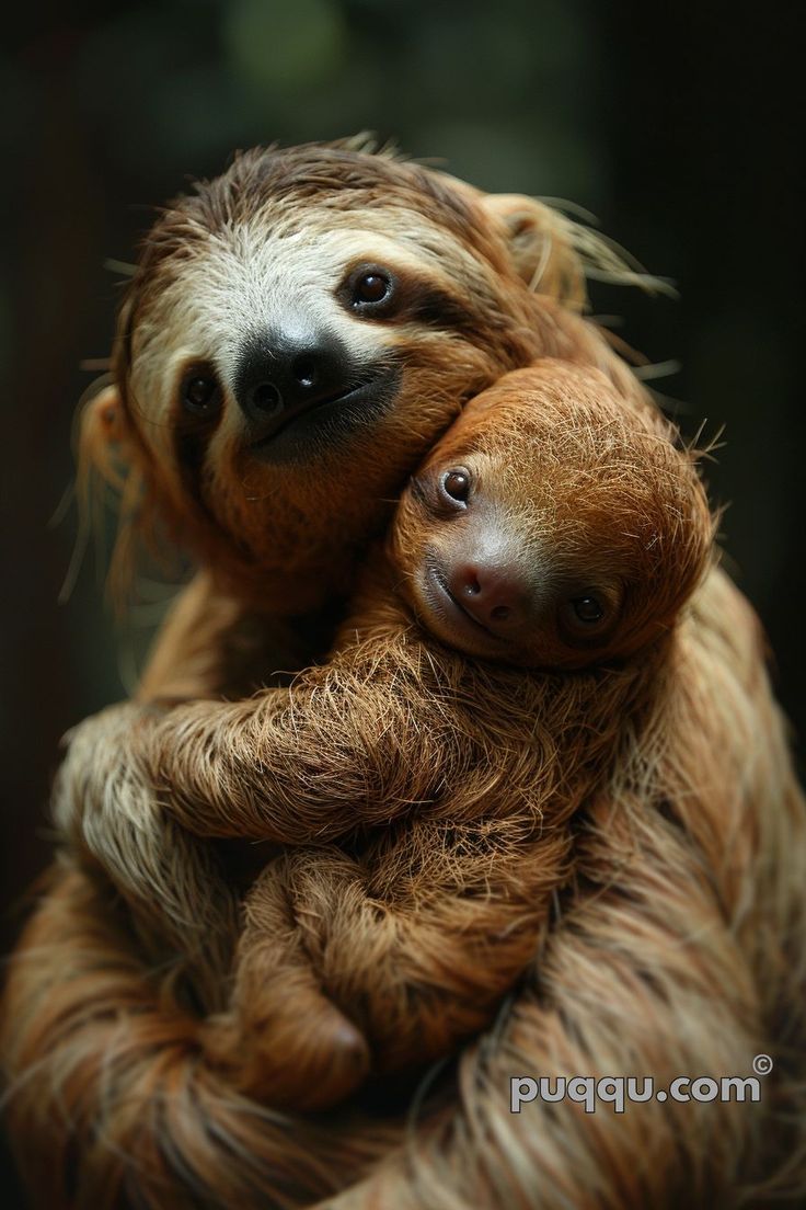 two - toed sloth cuddles on its mother's back