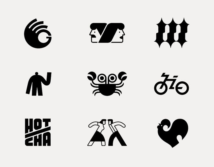 black and white logos with different types of people on them, including bikes, bicycles, and other things