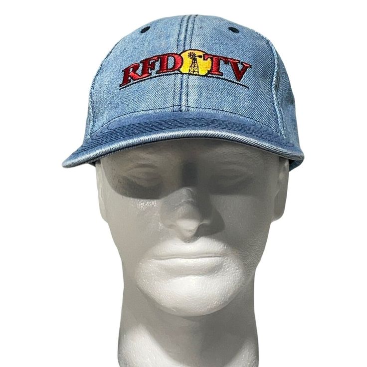 Add a touch of vintage to your casual outfit with this blue denim hat from Kati. The RFD TV embroidery on the front gives it a unique touch that complements the solid pattern, making it perfect for a casual occasion. The strapback adjustment type ensures a comfortable fit for all head sizes. This one-size-fits-all baseball cap for men is made of high-quality denim fabric, making it durable and long-lasting. The hat features an embroidered design and is brand new without tags, making it a great addition to your hat collection. Get your hands on this TV-themed hat and complete your look with a touch of nostalgia. Cap For Men, Embroidered Hat, Denim Hat, Hat Collection, Embroidered Hats, Embroidered Design, Hats Vintage, Denim Fabric, Vintage Accessories