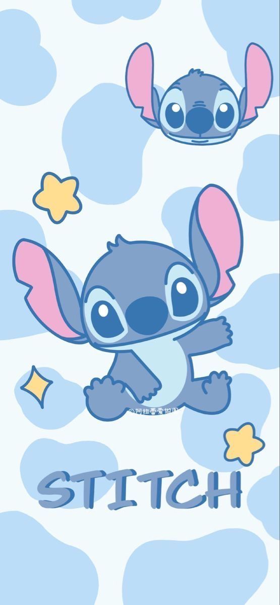 stitch is flying through the air with stars on it's back and in the background