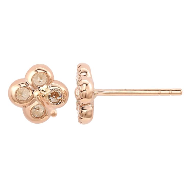 With elegance and subtlety, Suzy Levian once again creates a masterpiece so precise in detail and craftsmanship. These earrings embody class, luxury and style, with it's whimsical clover motifs. The clover stud design whispers the message that happiness renews itself everyday. These Suzy Levian earrings are made of high polished solid 14K rose gold and high quality, carefully-selected white round cut genuine diamonds, providing our customers with the finest accessories. These beautiful earrings Luxury Rose Gold Cluster Earrings With Prong Setting, Elegant Rose Gold Flower Shape Cluster Earrings, Elegant 14k Rose Gold Cluster Earrings, Elegant Rose Gold 14k Cluster Earrings, Fine Jewelry Rose Gold Cluster Earrings With Prong Setting, Elegant Rose Gold Cluster Earrings With Prong Setting, Rose Gold Flower Shaped Earrings With Prong Setting, Rose Gold Flower-shaped Earrings With Prong Setting, Rose Gold Bezel Set Fine Jewelry Earrings