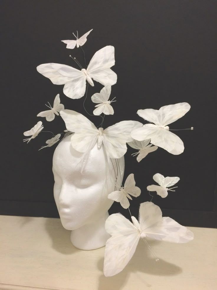 Butterfly Head Piece, Avant Garde Headpiece, Avant Garde Accessories, Art Headpiece, Air Costume, Butterfly Headdress, White Headdress, Paper Headpiece, Butterfly Couture