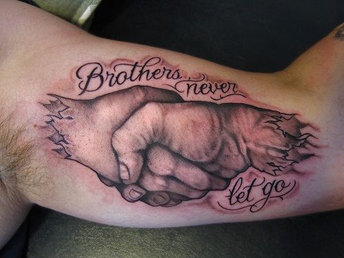 two hands holding each other with the words brothers never let go written on them in black ink