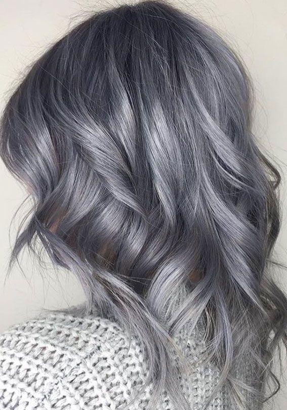 Brown Silver Ombre Hair, Grey Silver Balayage, Storm Grey Hair, Silver Pastel Hair, Blonde And Grey Balayage, Metallic Hair Color Grey Silver, Smoky Gray Hair, Silver Ash Hair Color, Hair Colour Ideas For Greying Hair