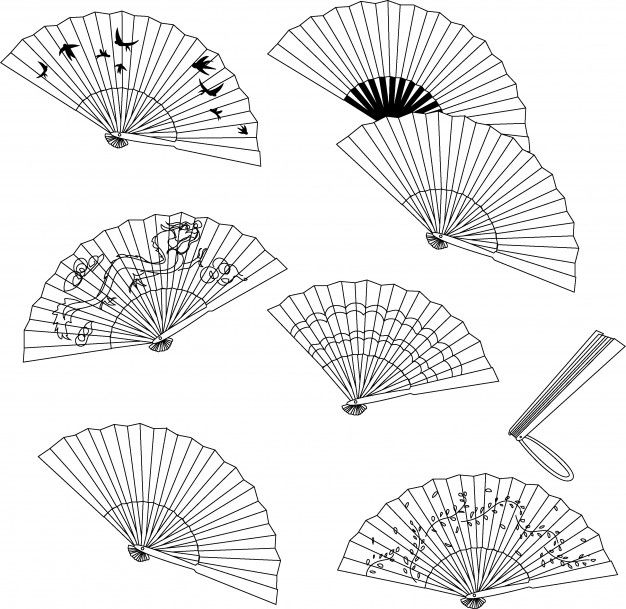 four different types of hand fans on a white background