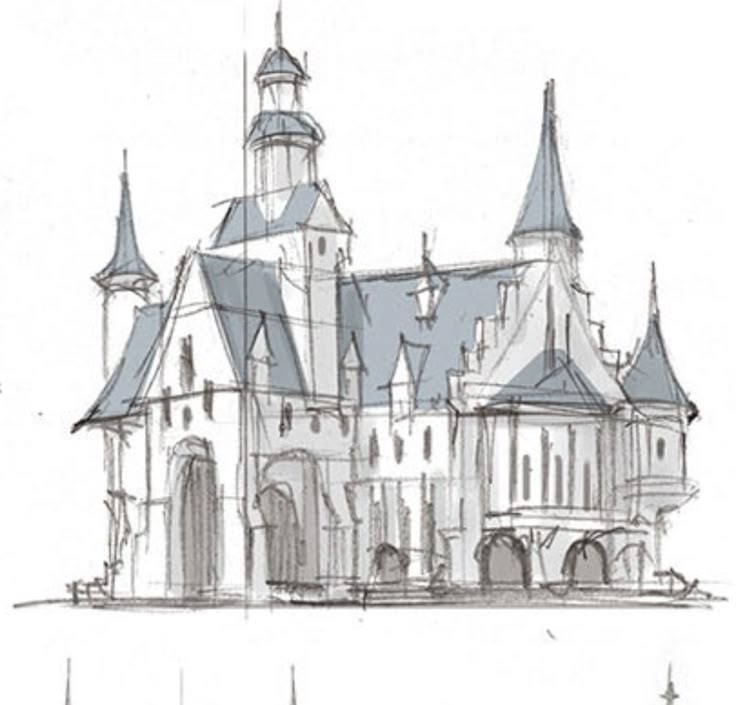 an architectural drawing of a castle with towers