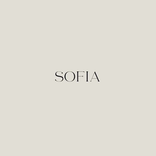 the word sofia written in black ink on a gray background with an image of a woman