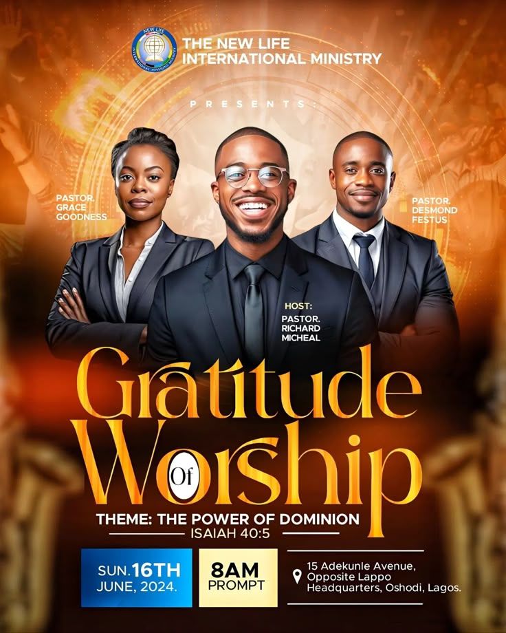 the poster for the event features three men in suits and ties, one is smiling