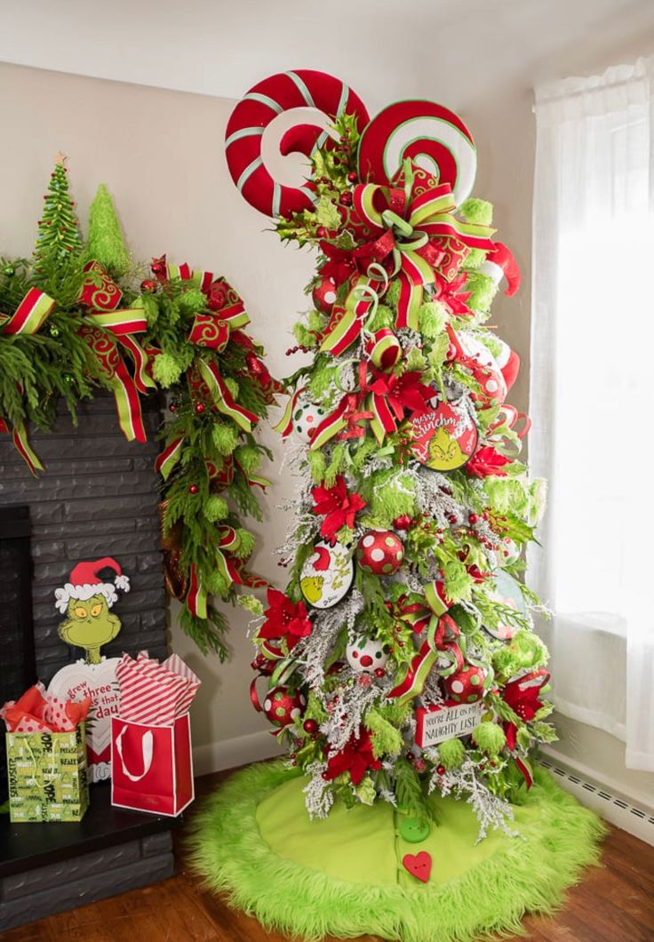 a christmas tree decorated with candy canes and decorations