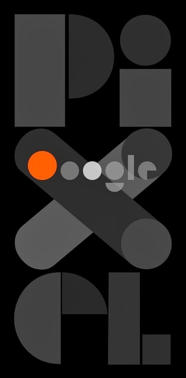 the logo for google is shown on a black background with grey and orange circles around it