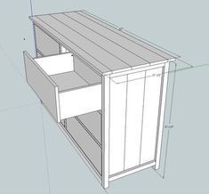 the side view of a wooden table with drawers on one side and an open drawer on the other