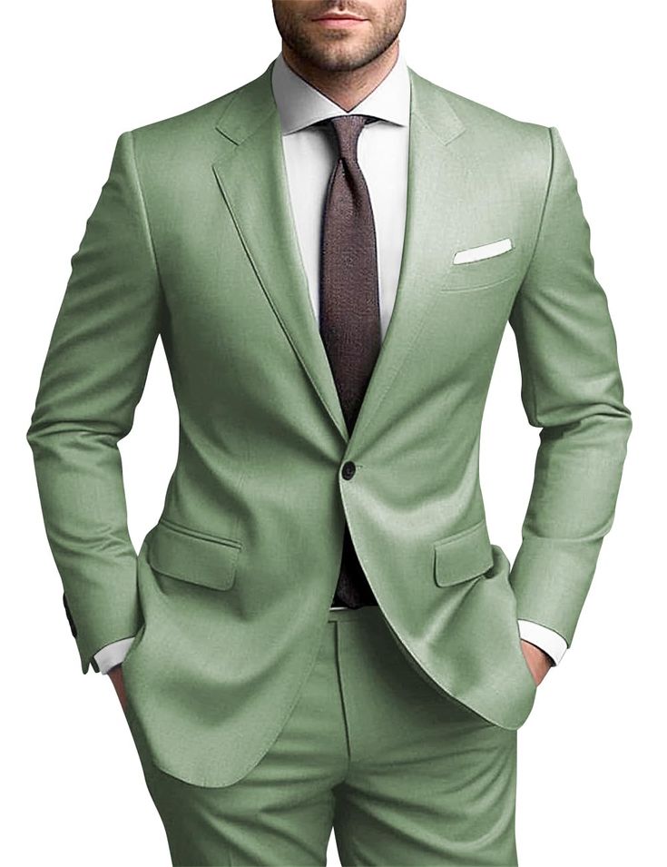 PRICES MAY VARY. ☛😻Mens 2 Piece Suit Slim Fit. Our suit jacket is relatively large, the open button is a casual feeling, and the button can achieve the effect of slimming, no matter what you want, it will achieve the effect you want. If you're a heavier man, it can even cover your stomach and stop you from showing up to events with your buttons open. ☛🤠This is a solid color suit, it can adapt to any occasion. Such as weddings, daily life, business meetings, any fashion forward party, any grand Sage Green Blazer Men, 2 Piece Suit Men, Linen Suit Men, Suit For Men Wedding, Linen Suits For Men, Man Suit, One Button Blazer, Suit For Men, Mens Blazer Jacket