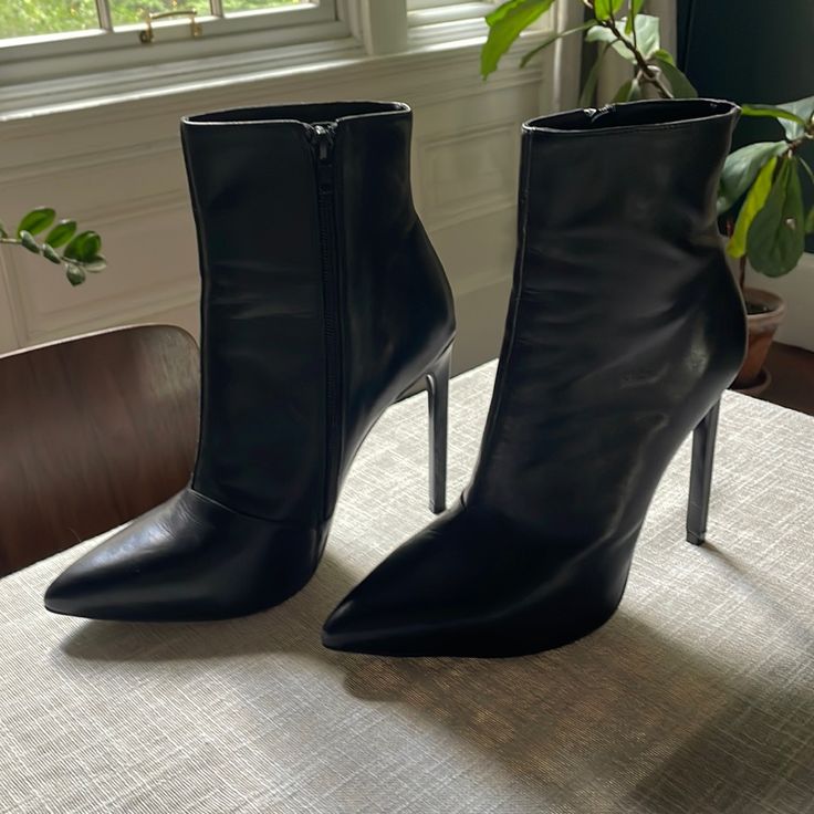 Worn Twice Too Tall For Me! Great Condition. Fits Like A 7.5 Or 8 Tony Bianco Havana Boot, Tony Bianco Boots, Luxury Pointed Toe Heeled Boots With 4-inch Heel, Black Knee-high Boots With Sculpted Heel And Pointed Toe, Medium Width Patent Leather Ankle-high Heeled Boots, Tony Bianco, Black Heel Boots, Pointed Heels, Leather Booties