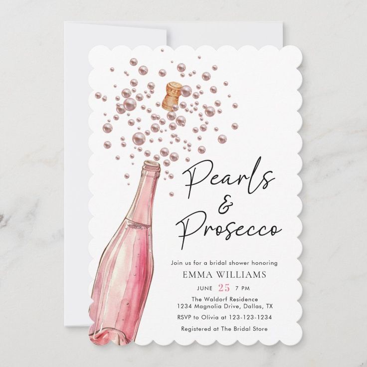 a wine bottle with bubbles coming out of it and the words pearls and prosee written in