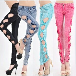 Bow Jeans, High Heels Boots, Ripped Denim, Slim Pants, Visual Kei, Denim Pant, Jeans Slim, Jeans Denim, Jeans Style