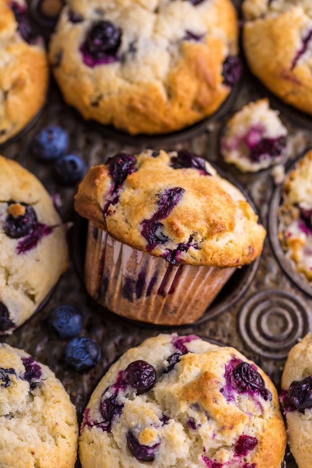 blueberry muffins with fresh blueberries on top