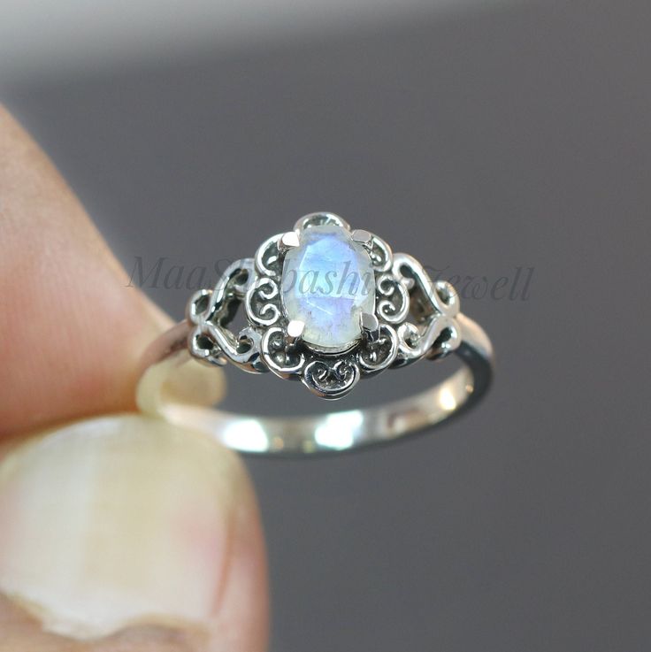 "Moonstone Boho Ring - Rainbow Moonstone Sterling Silver Ring - Oxidized Ring - Statement Ring - Moon Stone Ring - Rainbow Moonstone Ring SHOP LINK:- https://www.etsy.com/shop/MaaShabashibaJewell?ref=seller-platform-mcnav 》D E T A I L S《 Gemstone: Natural Rainbow Moonstone Gem Color: White Stone Shape: Oval Metal: 925 Sterling Silver Purity: 925 Parts Per 1000 Setting Type: Prong Set Silver Polish: High Ring Size: All Size Available Please note that there Can be slight variations in stone textur Silver Oval Moon Phase Ring, Silver Oval Ring With Moon Phase, Silver Oval Rings With Moon Phase, Sterling Silver Oval Rings With Moon Phase, Sterling Silver Oval Rings With Moon Phase Detail, Handmade Moonstone Stackable Rings For Promise, Silver Moon Shaped Crystal Wedding Ring, Stackable Moonstone Promise Ring Jewelry, Handmade Moonstone Crystal Ring For Promise