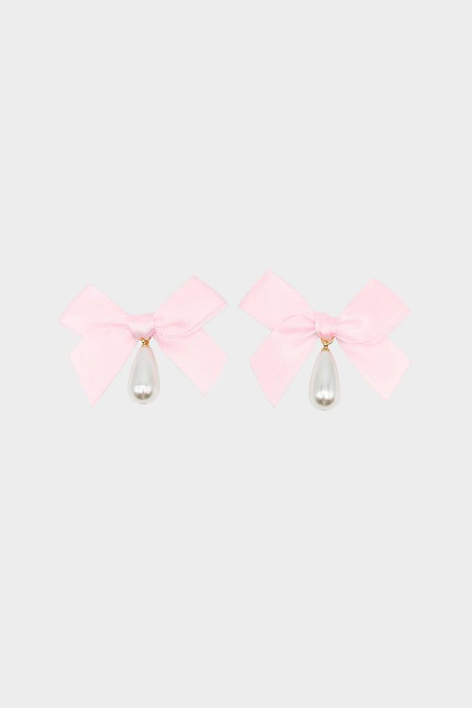 Bow Drop Pearl Earrings Elegant White Jewelry With Pink Bow, White Jewelry With Pink Bow For Party, Party Jewelry With Pink Bow In White, White Party Jewelry With Pink Bow, Feminine Evening Jewelry With Bow, Wedding Pearl Drop Earrings With Bow, Chic Party Jewelry With Ribbon Detail, Chic Party Jewelry With Ribbon, Formal Pearl Drop Earrings With Bow