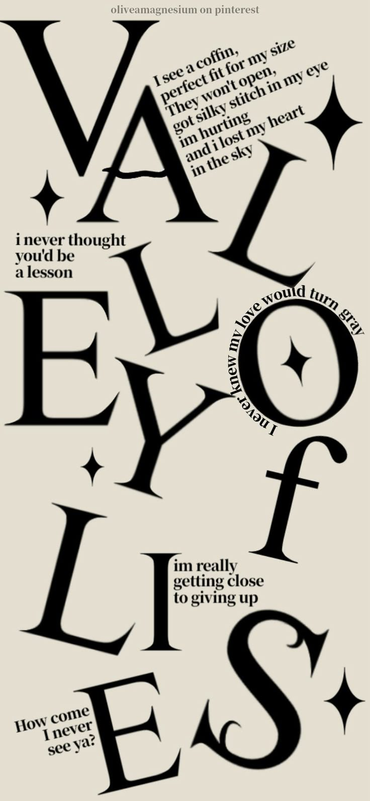 a poster with the words vail e f ess written in black on it