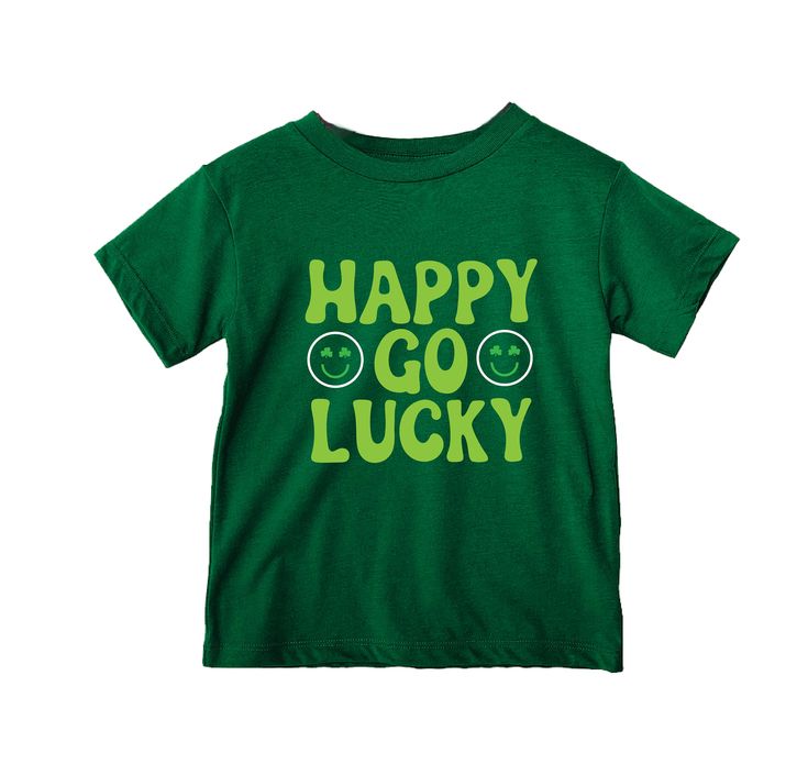 Happy go Lucky St. Patricks Day Toddler/baby/kids Tshirt, trendy, retro, smiley face ----WASHING INSTRUCTIONS----- - Please turn the tee inside out before washing - Cold machine wash in gentle cycle - Do not bleach - Do not dry clean - Do not iron over the HTV Playful Green Tops With Letter Print, Green Tops With Letter Print For Playtime, Cute Green T-shirt With Letter Print, Family Matching Green T-shirt With Graphic Print, Green Family Matching T-shirt With Graphic Print, Fun Green T-shirt For Birthday, Green Letter Print T-shirt For Playtime, Playful Green T-shirt For Birthday, Cute Green T-shirt With Funny Text