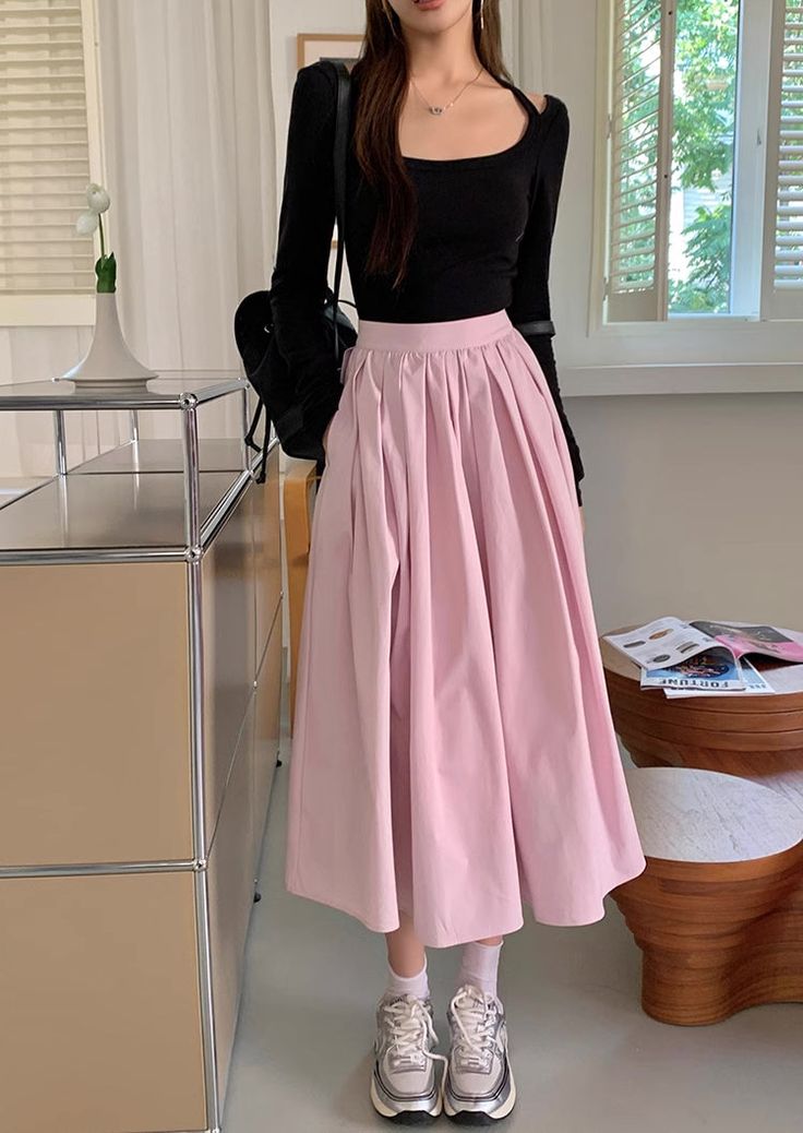 The perfect pink midi skirt for spring! With a pleated flare silhouette, side pockets and concealed back zipper, this skirt mixes and matches easily, and looks cute all day. Lined. S: 25" waist, 29.5" lengthM: 26.5" waist, 29.5" lengthL: 28" waist, 30" lengthXL: 29.5" waist, 30" length Feminine Pleated Maxi Skirt, Spring Solid Color Maxi Skirt With Pleated Hem, Solid Color Maxi Skirt With Pleated Hem For Spring, Chic Pleated Skirt With Pockets For Spring, Pink Fitted Pleated Skirt Feminine Style, Fitted Pink Pleated Skirt Feminine Style, Fitted Pink Pleated Feminine Skirt, Fitted Feminine Pink Pleated Skirt, Elegant Pink Pleated Skirt