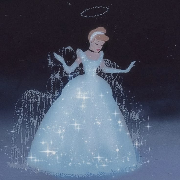 an animated image of a woman in a blue dress with stars on it's chest