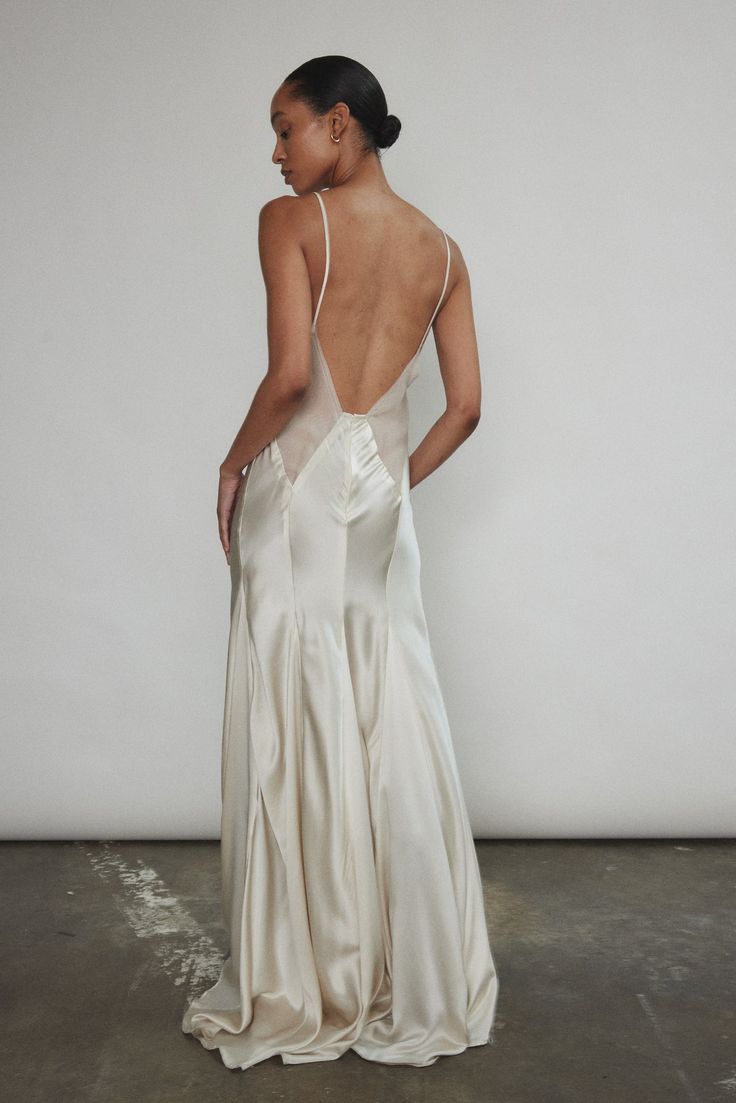 Simone Slip Dress Ivory – Kamperett Silk Boho Wedding Dress, Simple Silk Wedding Dresses, White Silk Wedding Dress Simple, Vintage Open Back Wedding Dress, Ivory Silk Wedding Dress, Wedding Dress Slip, Slip Dress Wedding Gowns, Silk Open Back Wedding Dress, Vintage Slip Wedding Dress