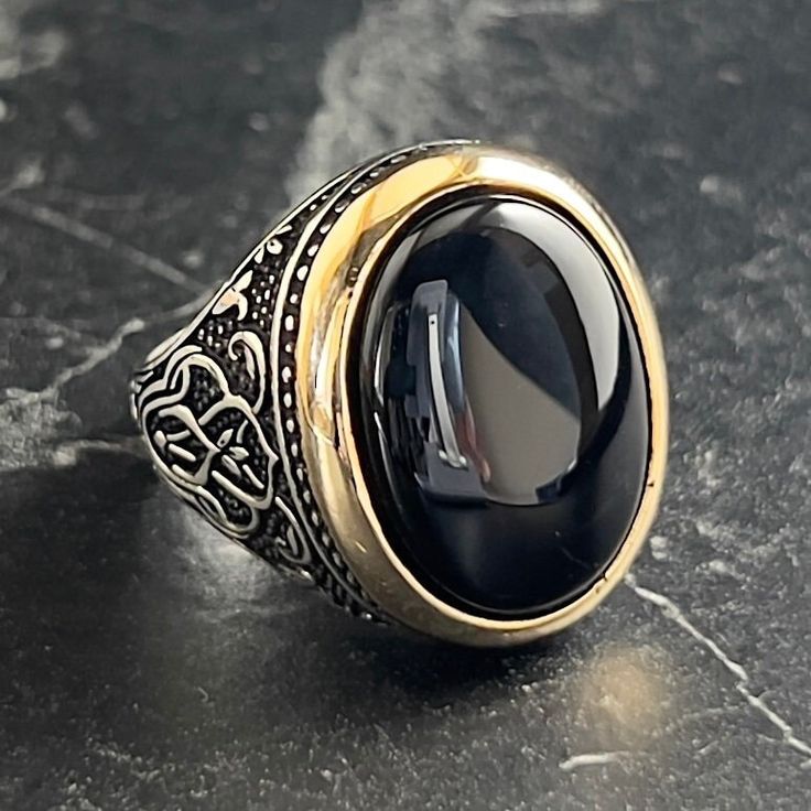 Handmade Oval Black Onyx Gemstone Ring , Silver Floral Patterned Ring , Elegant Jewelry for Wedding , Sterling Silver Jewelry , Gift For Him , Same Day For Shipping ✧ Product Details * Handmade İtem * Gender : Male / Female * Material : 925K Sterling Silver * Ring Weight : 15.5 Grams * Gemstone Type : Black Onyx ✔ Usage Details * Silver jewelry is very sensitive to chemicals. It is recommended to keep away from chemical substances such as cream, bleach, deodorant, detergent. * Silver jewelry can Formal Black Oval Ring, Formal Black Oval Rings, Oval Onyx Wedding Ring, Black Oval Ring For Wedding, Onyx Round Wedding Ring, Classic Rings With Stones For Formal Occasions, Classic Stone Rings For Formal Occasions, Classic Formal Rings With Stones, Formal Black Jewelry With Large Stone