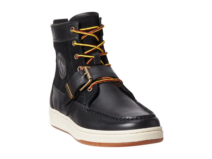 PRICES MAY VARY. Rounded toe. Polo Boots, Polo Ralph Lauren Shoes, Ranger Boot, Designer Footwear, Ralph Lauren Leather, Black Polo, Men's Clothes, Casual Black, Polo Ralph Lauren Mens