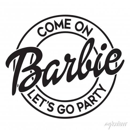 the logo for barbie let's go party, which is featured in black and white