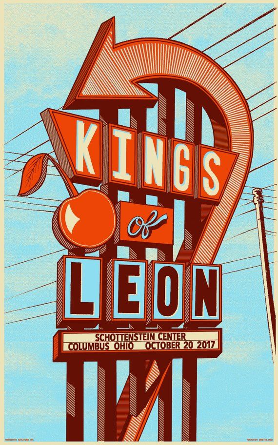 a neon sign that reads king's of leon with an apple on it and the words