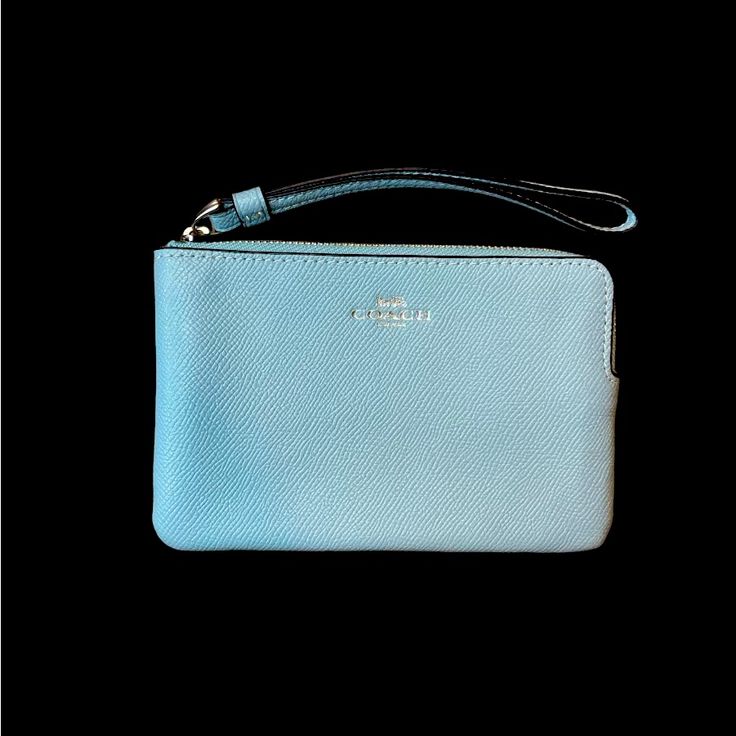 Coach Zip Wristlet Blue, Nwot Blue Zipper Pouch Wristlet, Blue Clutch Wallet With Zipper Pouch, Blue Clutch Wallets With Zipper Pouch, Everyday Blue Clutch With Zipper Pouch, Blue Wristlet With Zipper Pouch For Travel, Blue Rectangular Wristlet For Everyday Use, Blue Wristlet For Travel, Coach Blue Pouch Wristlet, Blue Coach Pouch Wristlet