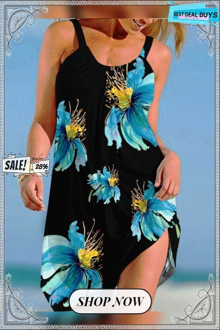 Women's Summer Beach Suspender Dress Sleeveless Sundress For Summer Holiday, Beachy Mini Dress With Floral Print For Vacation, Printed Mini Sundress For Vacation, Floral Print Mini Dress For Beach Vacation, Floral Print Mini Dress For Beach Season Vacation, Tropical Mini Dress For Summer Day Out, Mini Length Floral Print Beach Dress, Tropical Printed Sundress For Beach Season, Beachy Mini Dress With Floral Print For Beach