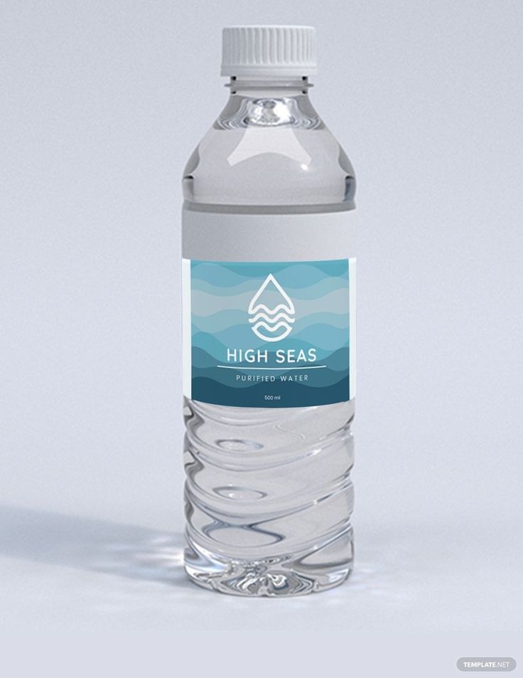 a bottle of water with the label high seas on it's front and side