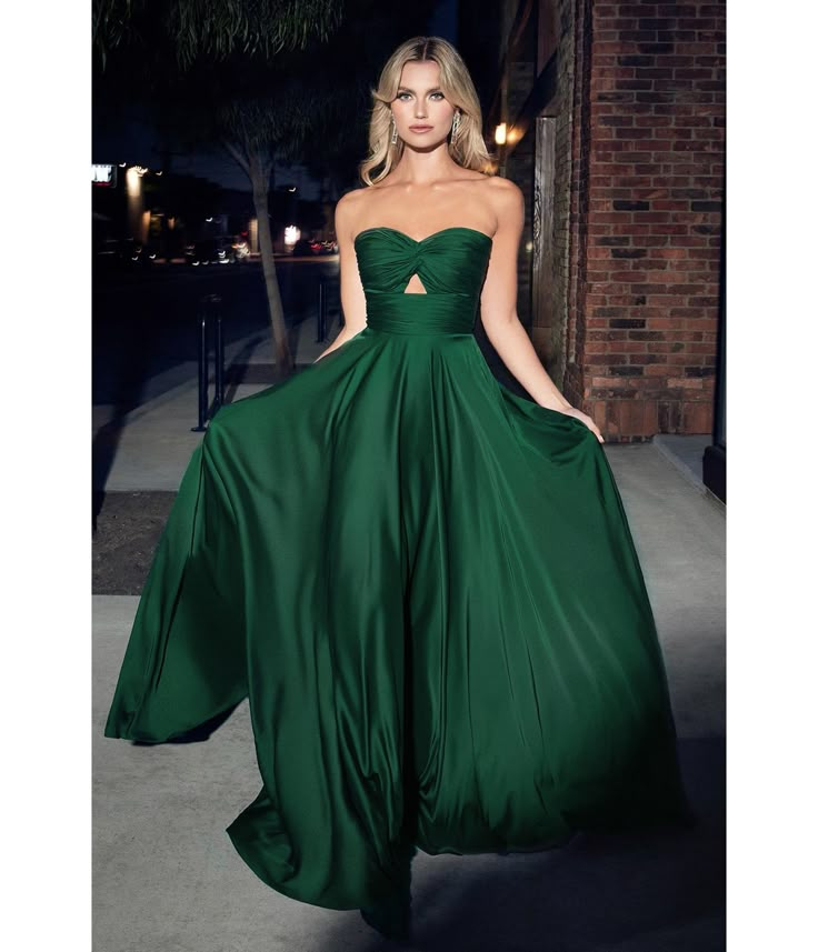 Hunter Green Satin Strapless Keyhole Evening Gown - Unique Vintage - Womens, DRESSES, PROM AND SPECIAL OCCASION Long Forest Green Dress, Green Gala Dresses, Prom 2025 Dresses, Formal Long Dresses Elegant, Simple Ballgown, Med Gala, Green Long Dresses, Prom Outfit Ideas, Wedding Bali