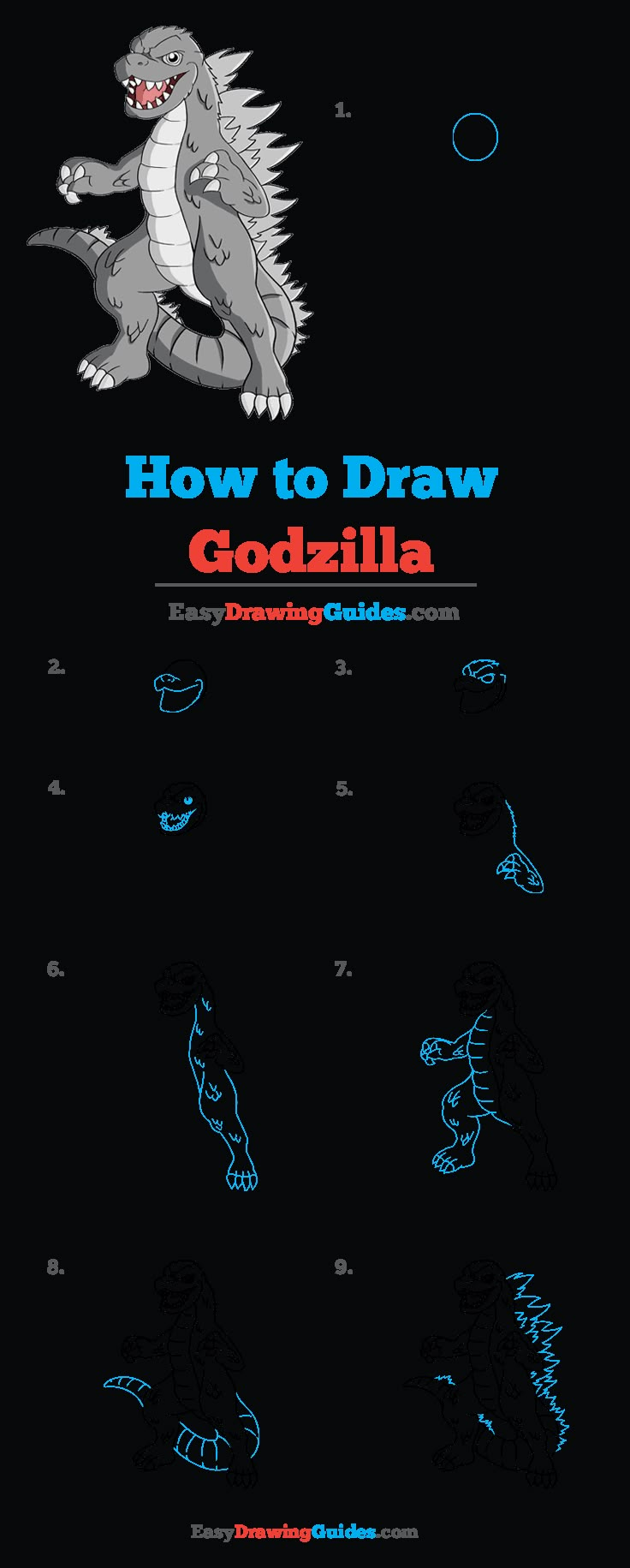 how to draw godzilla for kids