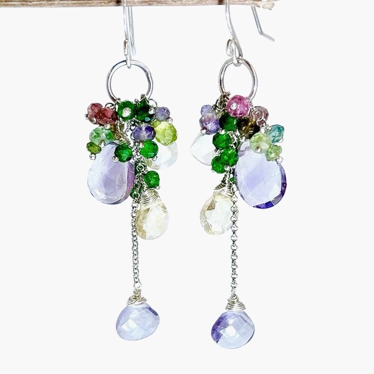 Pink amethyst earrings floral leaf natural inspired spring garden wedding earrings with watermelon tourmaline, tsavorite garnet, peridot, citrine.   A beautiful addition to any jewelry collection, unique Sterling silver long statement gemstone cluster earring for her.  Measure: 2.75 inches from top of the hook.  Gemstone: pink amethyst, watermelon tourmaline, tsavorite garnet, peridot, citrine. Metal: sterling silver findings. Shipping and handling: 1-2 day to progress the item for shipping, the delivery days within United states is about a week, worldwide delivery could be up to 3-6 week. Returns and cancellations: I gladly accept returns, and cancellations. contact me within 3 days of delivery, ship the item back within 10 day. Request a cancellation: before item has shipped. Please foll Multicolor Gemstone Jewelry For Wedding, Multicolor Gemstone Wedding Jewelry, Fine Jewelry Multi-stone Drop Earrings, Elegant Multi-stone Round Earrings, Delicate Summer Jewelry With Matching Earrings, Delicate Silver Summer Jewelry, Delicate Silver Jewelry For Summer, Green Multi-stone Drop Earrings, Multi-stone Round Jewelry For May Birthstone