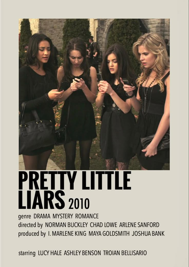 the poster for pretty little liars shows four girls looking at their cell phones together