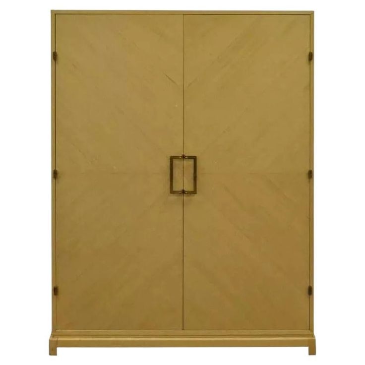 a wooden cabinet with two doors and handles