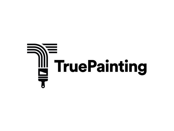 the logo for true painting, which is designed to be black and white with an abstract design