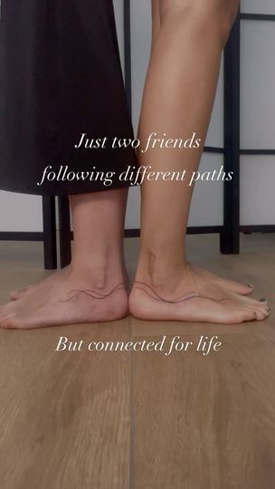 two people standing next to each other on top of a wooden floor with the words just two friends following different paths but connected for life