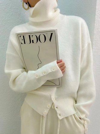 White Daily Long sleeve Turtleneck Regular Fit Sweater | stylewe Womens High Neck Sweater, Vintage Turtle Neck Sweater, Buisness Sweaters, Cheap Sweaters Online, Winter Turtleneck, Ladies Turtleneck Sweaters, Mode Casual, High Neck Sweater, Womens Turtleneck