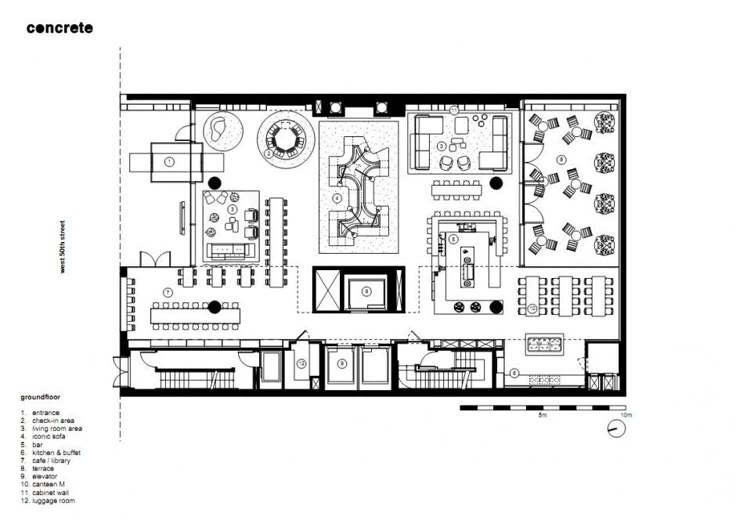 the floor plan for an office with two separate rooms and one living room, which is also