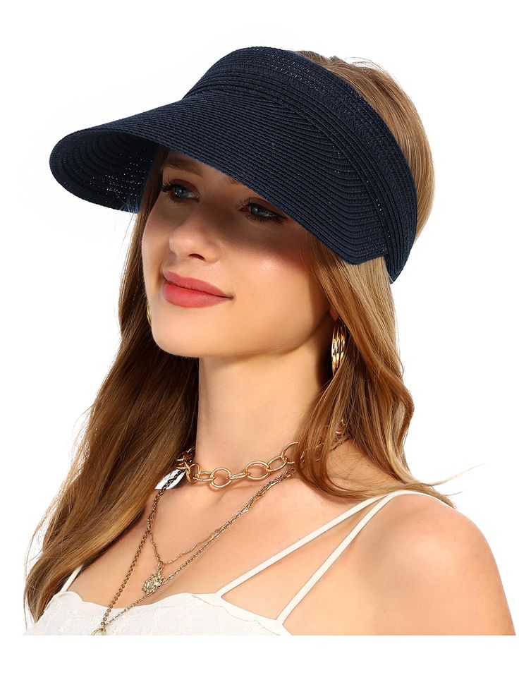 PRICES MAY VARY. Wide Brim Visor Hat:The length of brim is 5.5",Large brim provides you with more comprehensive UV protection;Women's sun hats have UPF 50+ sun protection function Adjustable Women Sun Hat:One size fit most of Women,adjustable closure on the back of the women straw hat is very soft,the high quality elastic drawstring will not stick to the hair,making the sun hat easier to put on and take off High Quality Straw Hat:This straw hat is made of 100% paper,it is tightly woven to ensure Lightweight Visor Sun Hat For Vacation, Lightweight Sun Hat Visor For Beach, Lightweight Visor Sun Hat For The Beach, Packable Visor Sun Hat For Beach Season, Casual Brimmed Visor For Travel, Casual Brimmed Travel Visor, Lightweight Visor Sun Hat For Beach Season, Lightweight Summer Visor Sun Hat, Sun Hat With Visor For Vacation Travel