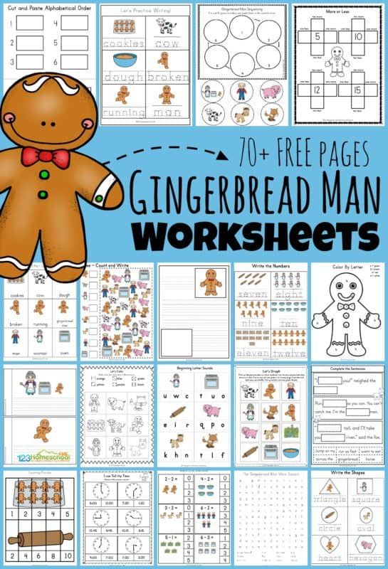 gingerbread man worksheets for preschool and homeschool students to practice their skills